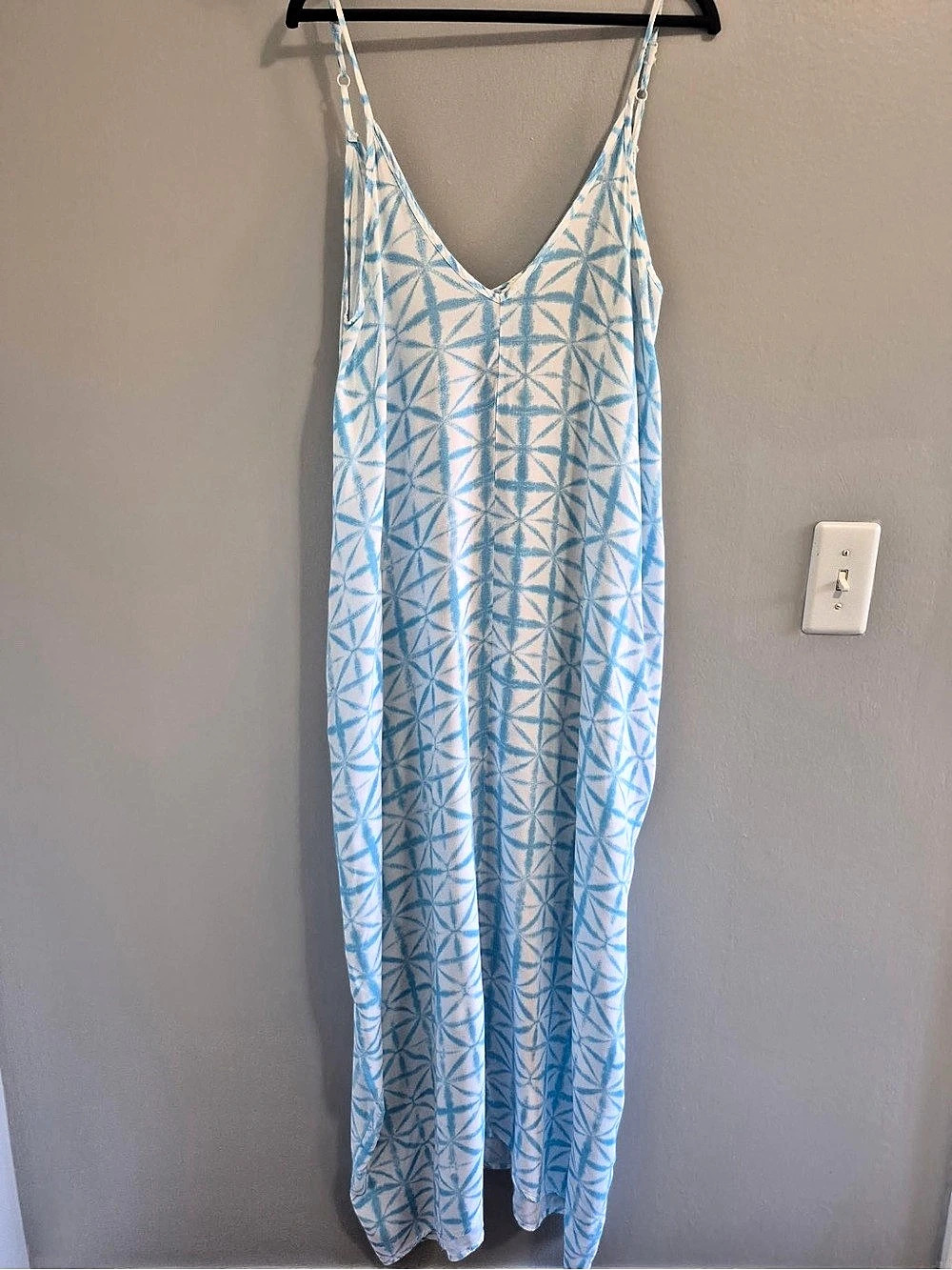 Elan Geometric cover up swim bathing suit Maxi dress in Blue & White Size Medium